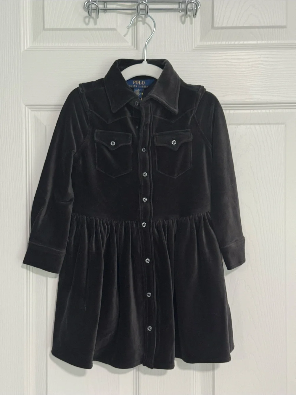 Polo by Ralph Lauren Black Velvet Button-Front Dress